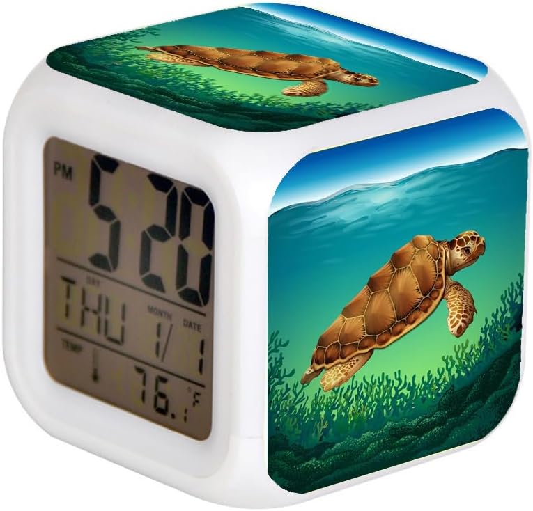 7 Cambio de color LED Digital Reloj despertador con fecha alarma termómetro hogar escritorio niño despertador tortuga en el mar
