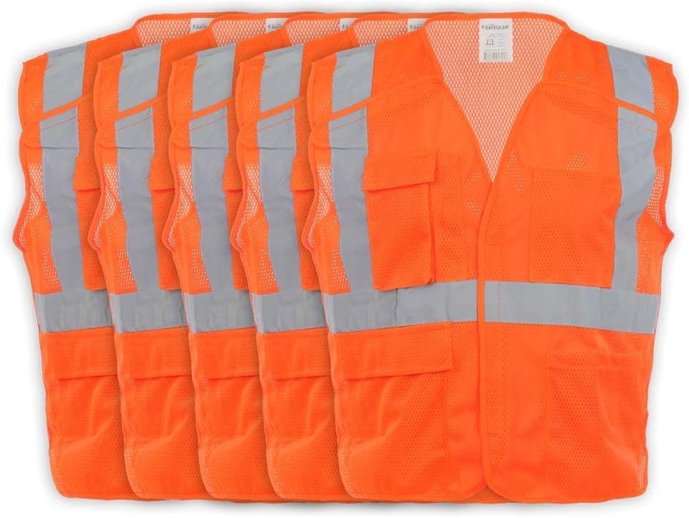 J. J. Keller & Associates, Inc. Chaleco de seguridad de alta visibilidad, tipo R Clase 2, paquete de 5, SAFEGEAR