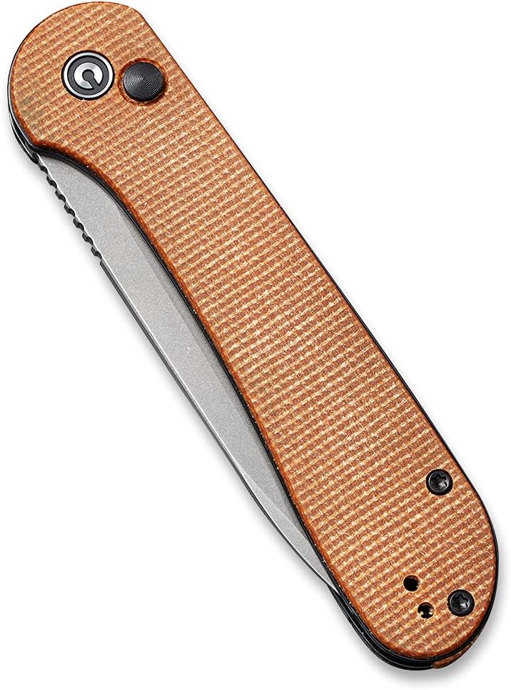 CIVIVI Cuchillo plegable de bolsillo con mango de micarta de hoja 14C28N de 3.47 pulgadas, cuchillo Elementum con bloqueo de botón para EDC C2103D