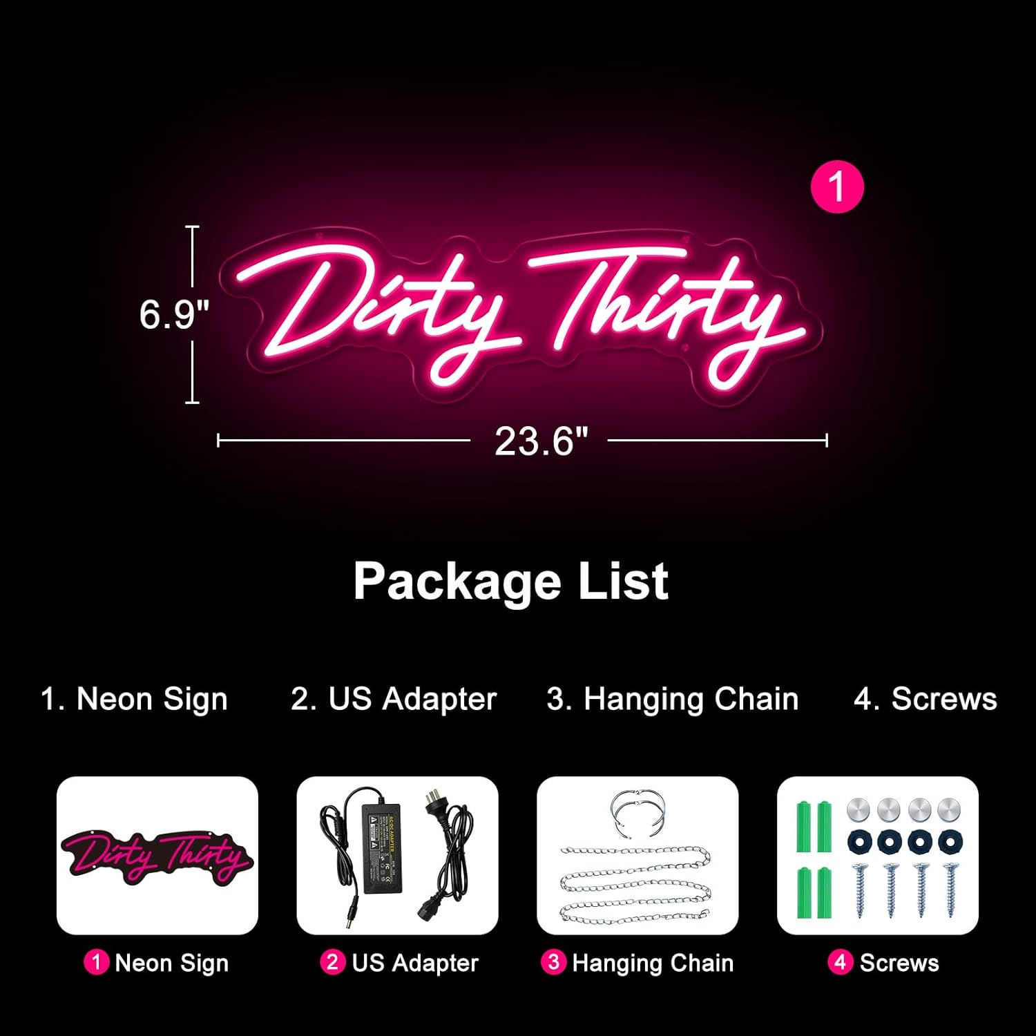 ZPLNOSIN Dirty Thirty – Letrero de neón para decoración de pared, letrero con luz LED para decoración de fiesta de cumpleaños, letrero de luz de