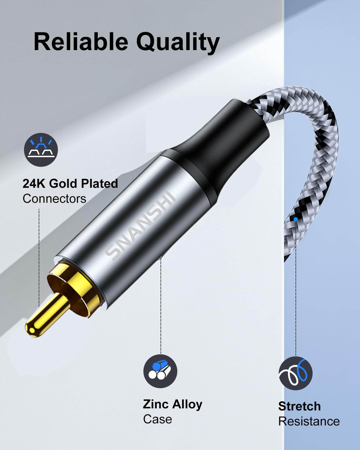 SNANSHI Cables 2RCA de 10 pies macho 2RCA macho a 2RCA macho, cable de audio estéreo de nailon trenzado, doble blindaje 2RCA a 2RCA cable de audio