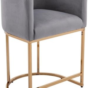 Taburete tapizado de tela de terciopelo moderno, taburete de isla de cocina de 24 pulgadas con marco de metal con acabado dorado, gris Taburete tapizado de tela de terciopelo moderno, taburete de isla de cocina de 24 pulgadas con marco de metal con acabado dorado, gris