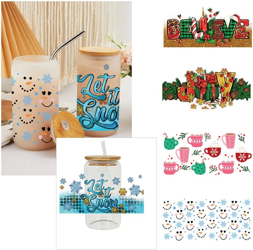 Adhesivo de transferencia UV DTF, decoraciones de Navidad, adhesivo de transferencia UV DTF, calcomanías de envoltura de taza UV DTF, calcomanías