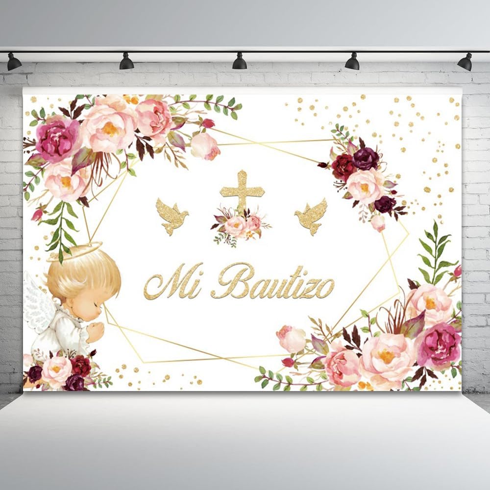 Mi Bautizo – Telón de fondo de bautismo para fotografía de vinilo de 10 x 8 pies, decoración de fiesta de la primera comunión, telón de fondo de