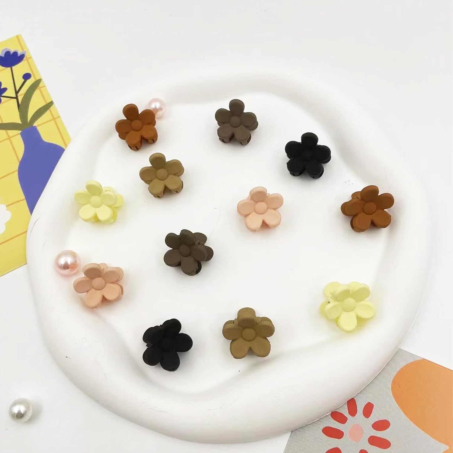 Venrodi Pinzas pequeñas para el cabello de flores, mini pinzas para el cabello para niños pequeños, pinzas de flores para cabello fino, pinzas de