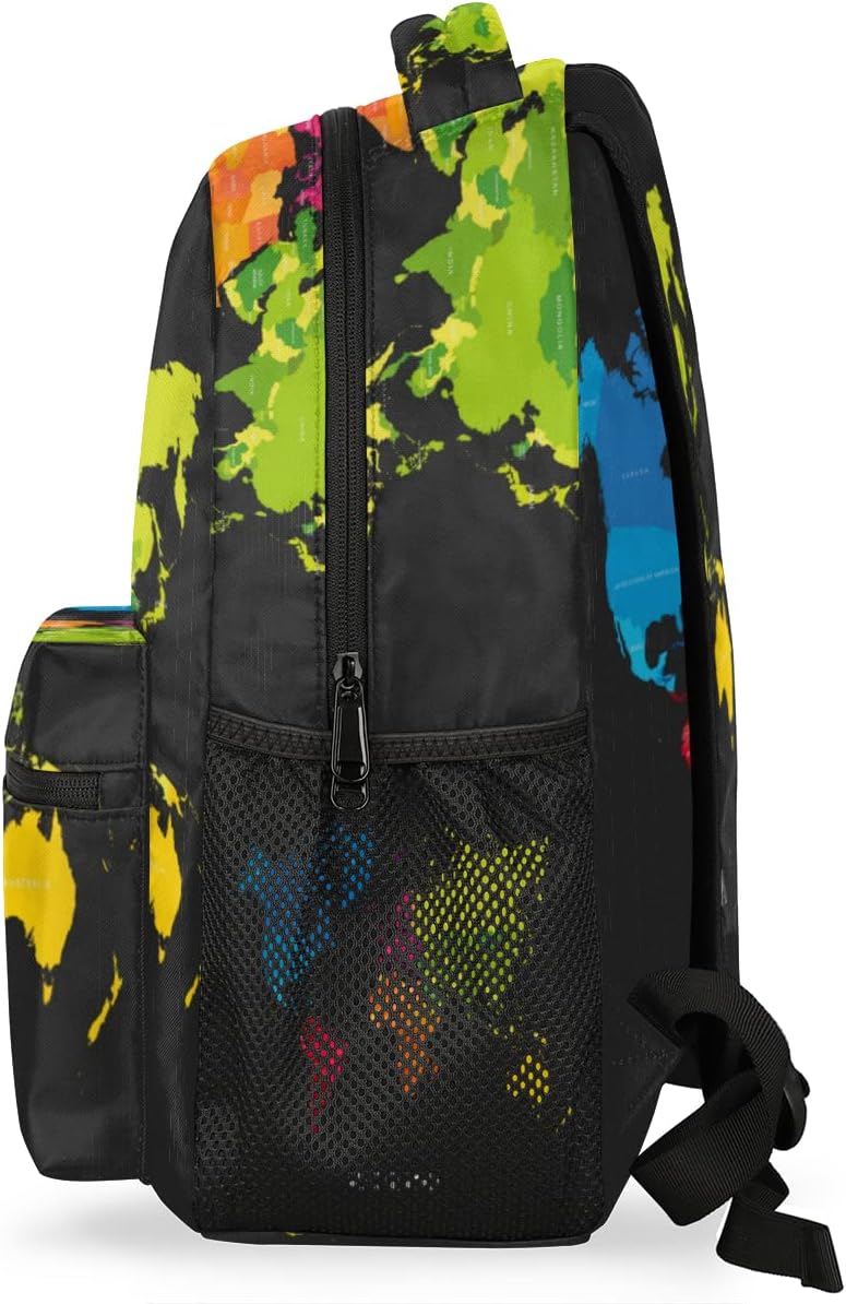 Mochila de mapa del mundo, mochilas de color negro bolso de hombro casual viaje portátil Daypack Bolsas, Mapamundi, Mochilas Daypack
