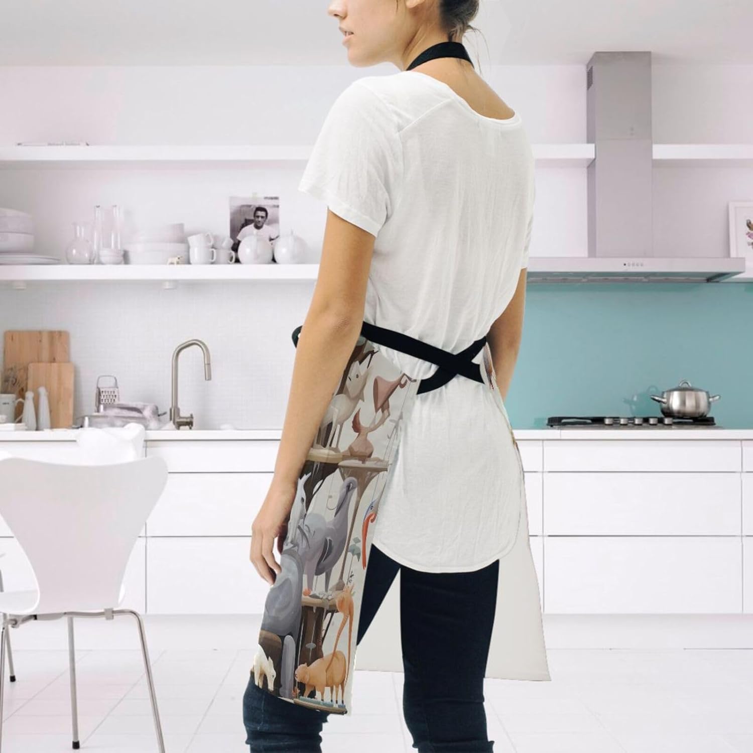 RPLIFE Delantal de cocina con imágenes de animales para mujer, delantal de hombre con bolsillos, delantal impermeable, delantal para mujer