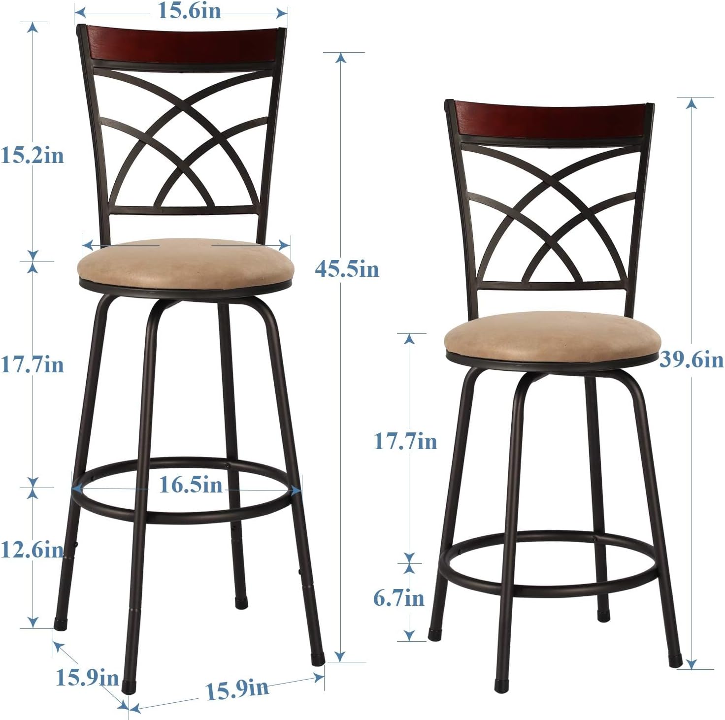 VECELO Taburetes de bar, taburetes de mostrador ajustables, sillas de pub de acero bistró, taburetes de bar con asiento de cojín giratorio de 360