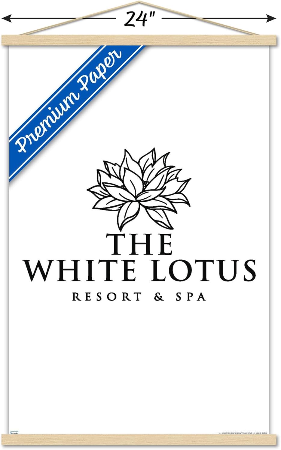 Trends International The White Lotus – Póster de pared con logotipo blanco y negro, 22.37 x 34.00 pulgadas, paquete de impresión premium y colgador