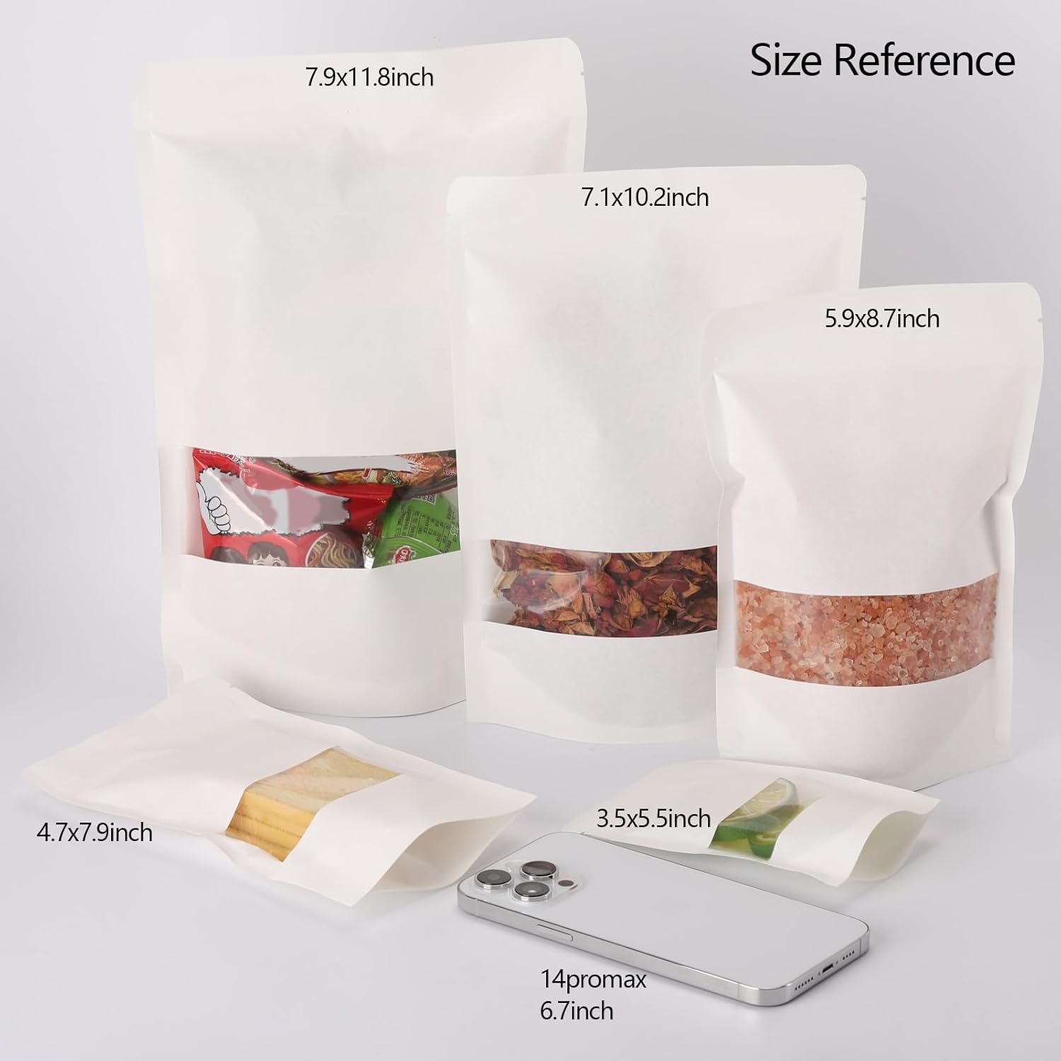 100 bolsas de papel kraft para golosinas, bolsas con cierre hermético resellables con ventana para almacenar galletas, aperitivos, café, color