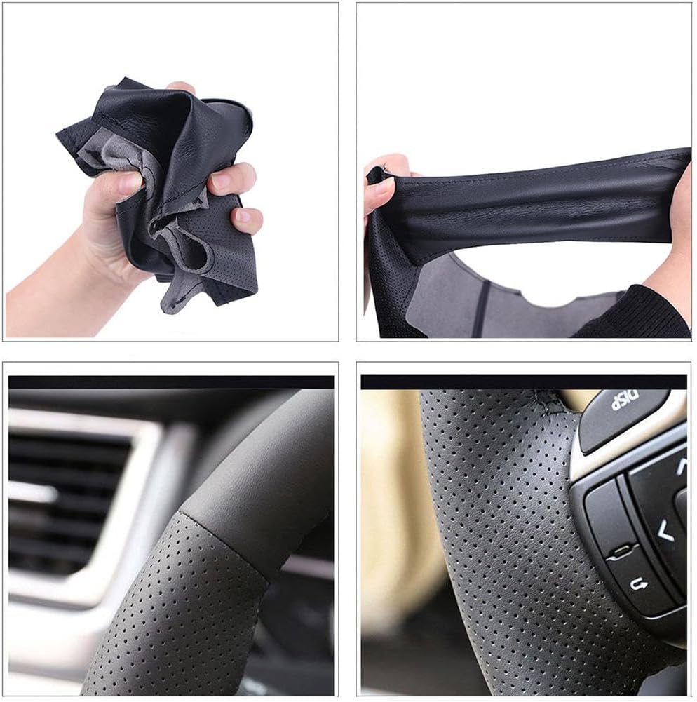 Funda de volante cosida a mano para Ford F-150 F150 2015-2017, cubierta de volante para automóvil, protector de volante, cuero
