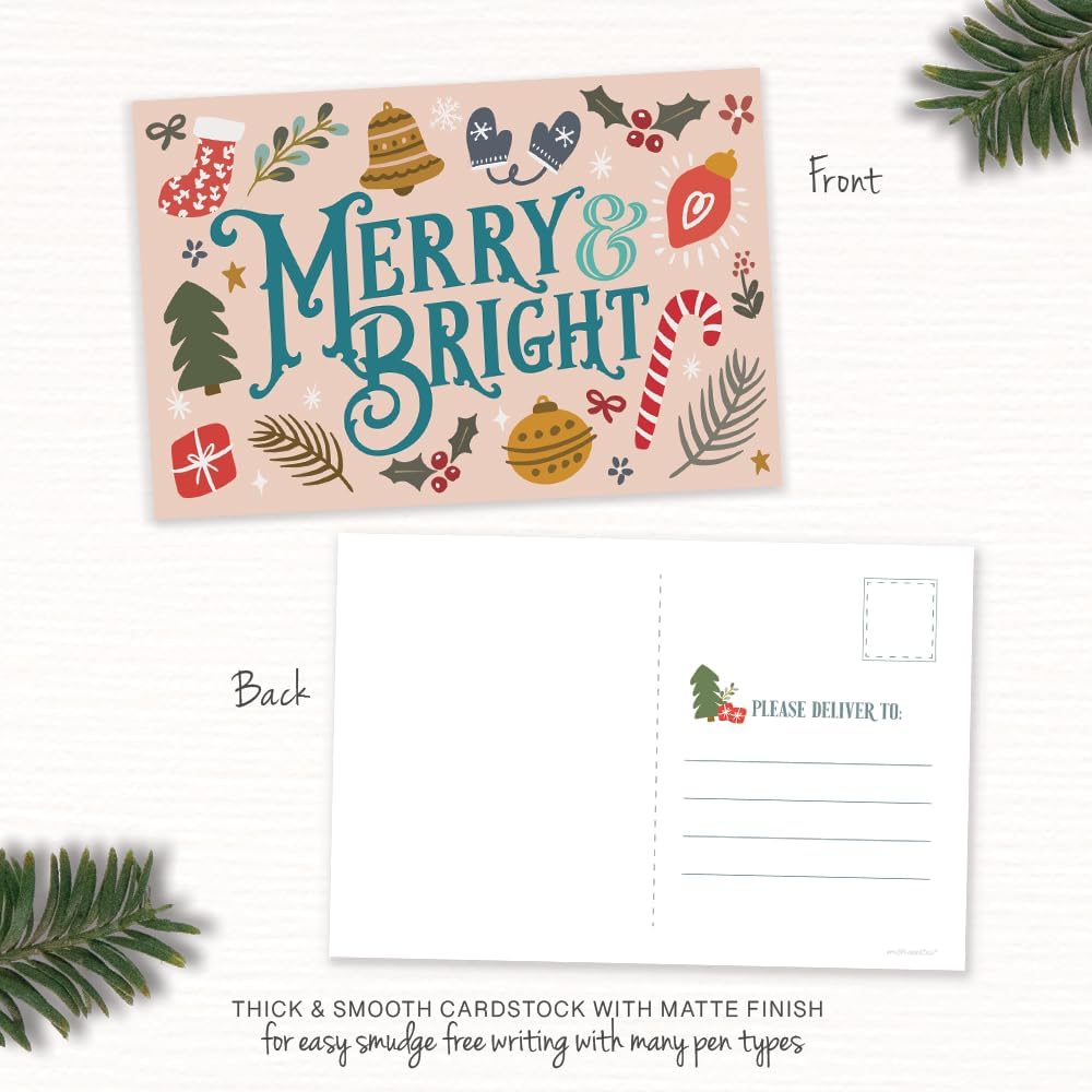 m&h invites Merry & Bright Postales navideñas saludos navideños  Bonitas postales ilustradas para el invierno  50 unidades