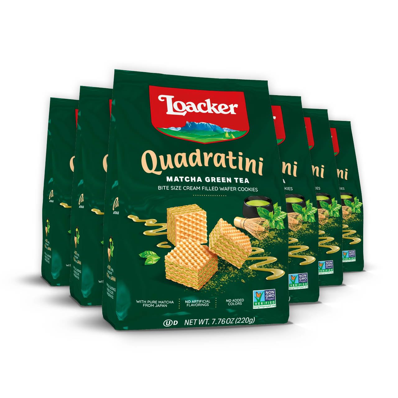 Loacker Quadratini – Galletas prémium de oblea de matcha, 220 gramos7.76onzas, paquete de 6