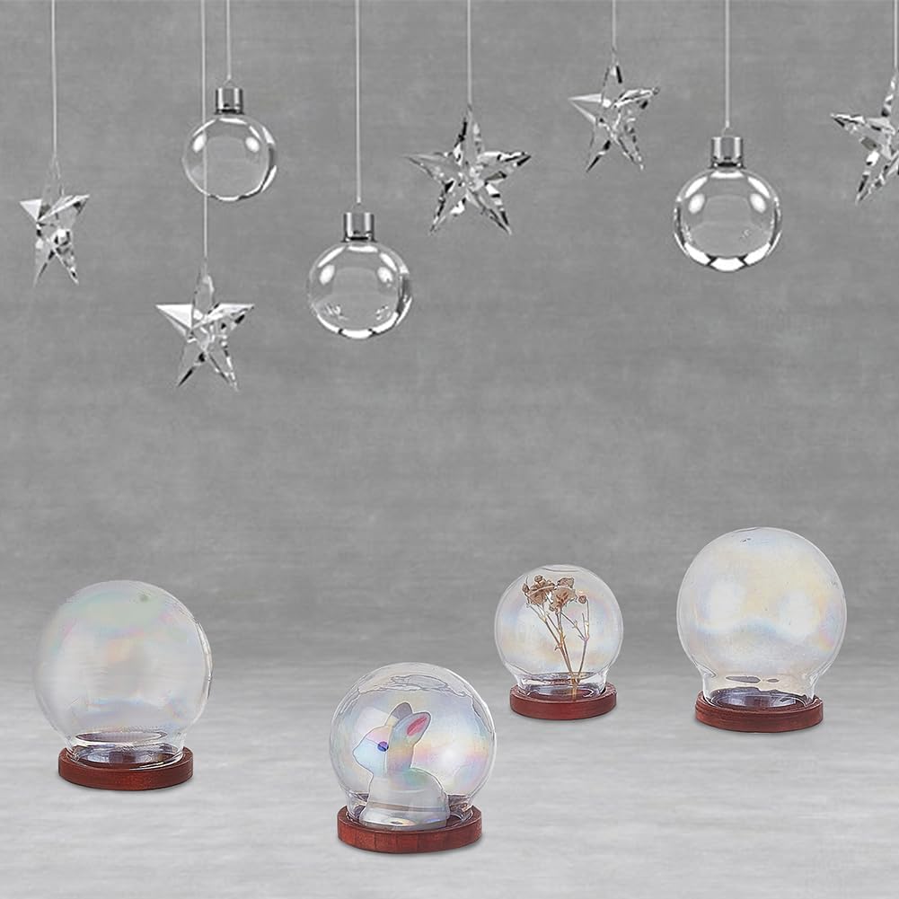 DELORIGIN 6 juegos de cubierta de cúpula de cristal, 3 tamaños de vitrina decorativa con base de madera, mini cúpula de cristal con 10 cuentas de