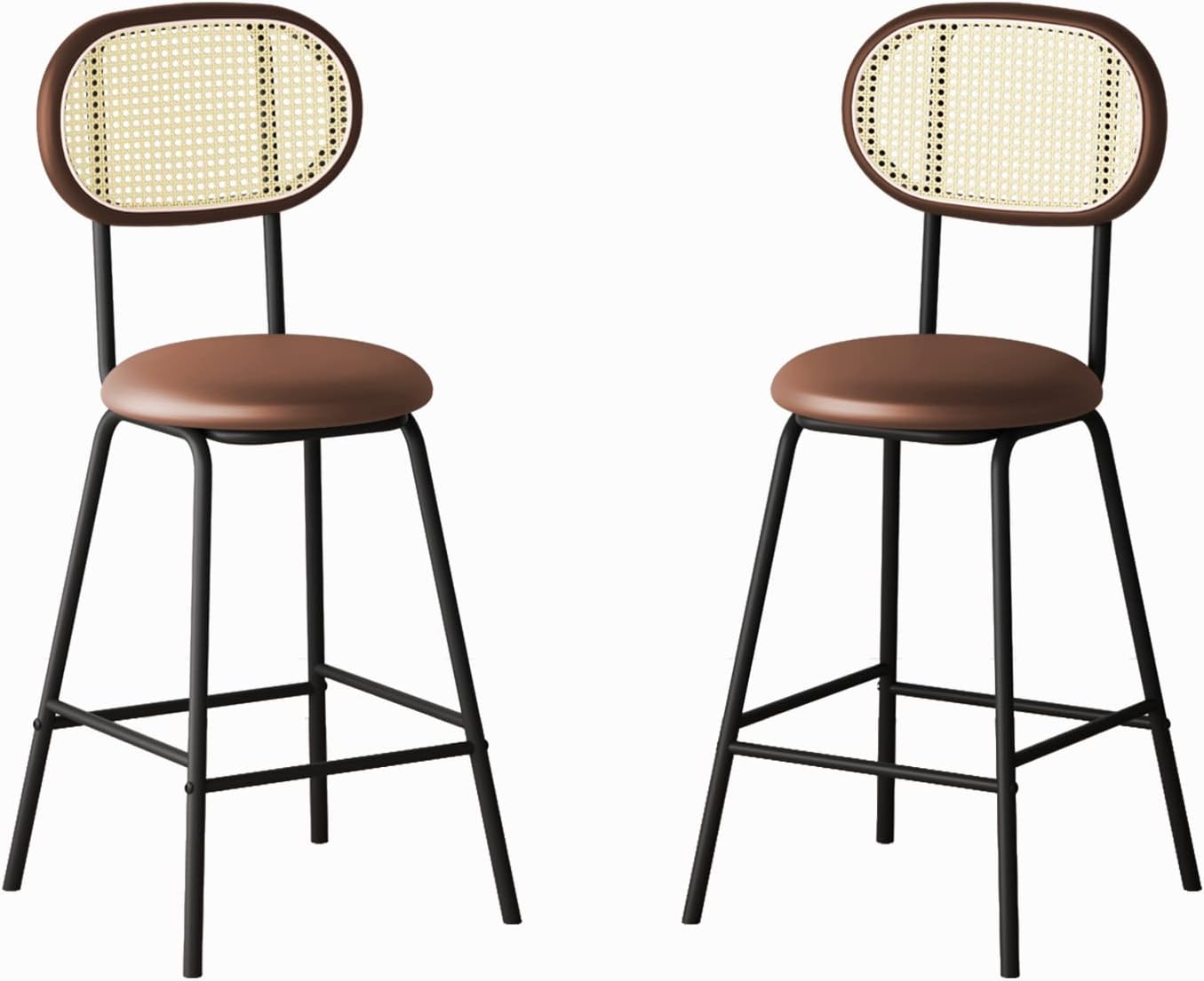 Mjkone Juego de taburetes de bar de cuero de 2.24 pulgadas para interiorexterior, silla de comedor con respaldo de ratán, taburete de bar de altura