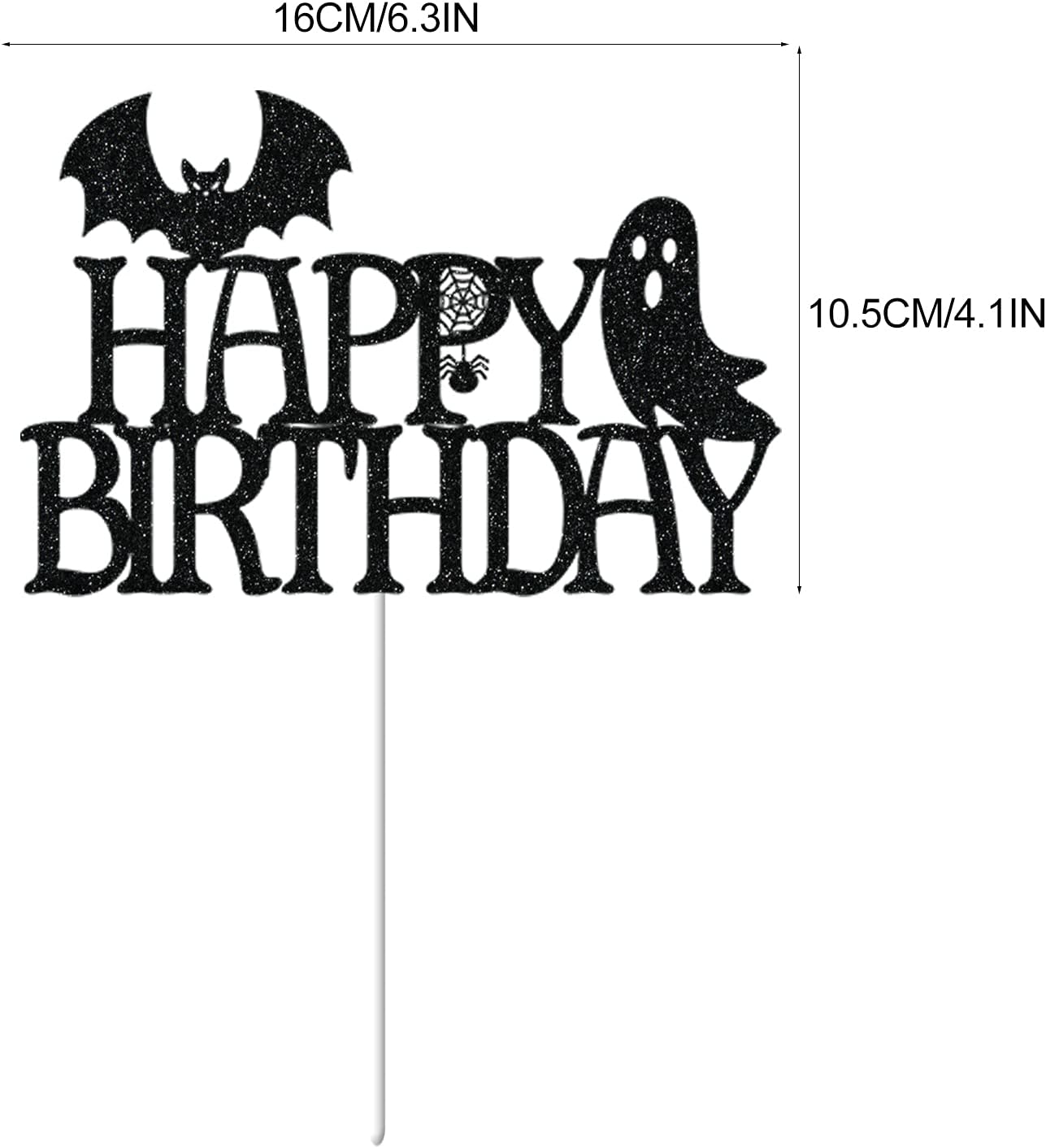 CAVLA Decoración negra con purpurina para tarta de cumpleaños de Halloween con decoración de pastel de cumpleaños de Halloween con murciélago,