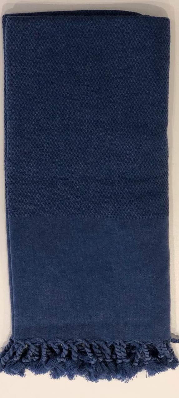 Bersuse Toalla turca 100% algodón Zuma lavado a la piedra, 33 x 66 pulgadas, azul