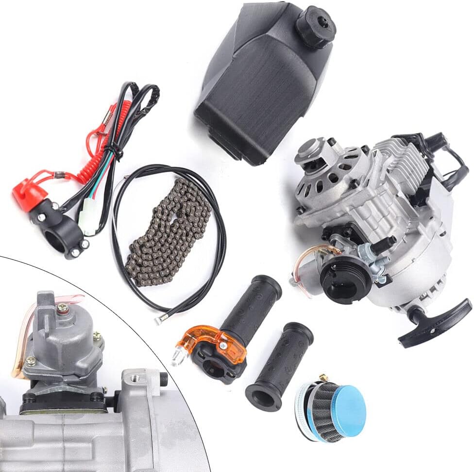 CHUNILLE Kit de motor de motor de 49 CC de 2 tiempos con tanque de combustible de un solo cilindro para mini bicicleta, motocicleta, cuatrimoto,