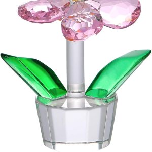 Flores rosas de cristal con jarrón de cristal, regalos coleccionables para mujeres, figuras florales artificiales de flores de cristal rosa para Flores rosas de cristal con jarrón de cristal, regalos coleccionables para mujeres, figuras florales artificiales de flores de cristal rosa para