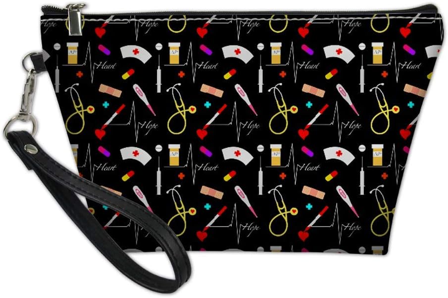AFPANQZ Bolsa negra para enfermera, bolsa de maquillaje de viaje para mujeres, organizador de cosméticos, bolsa de almacenamiento impermeable con