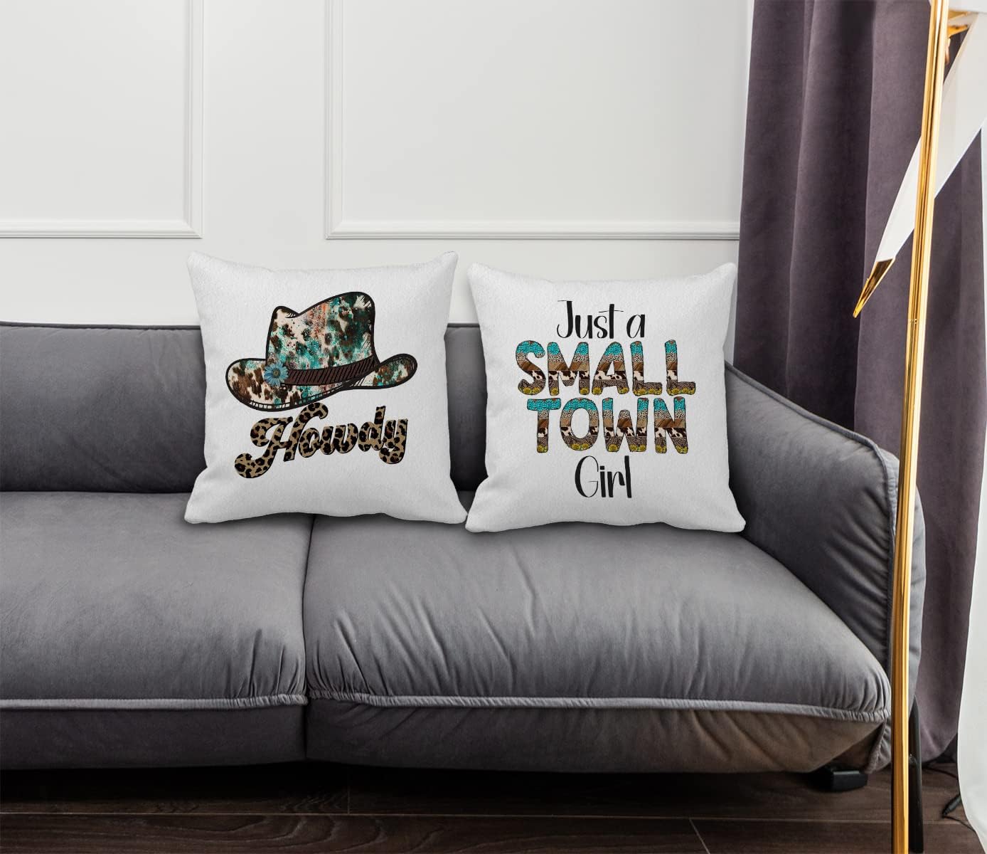 GICHUGI Just A Small Town Girl – Funda de almohada decorativa con sombrero de vaquera de leopardo Howdy para el hogar occidental, dormitorio,