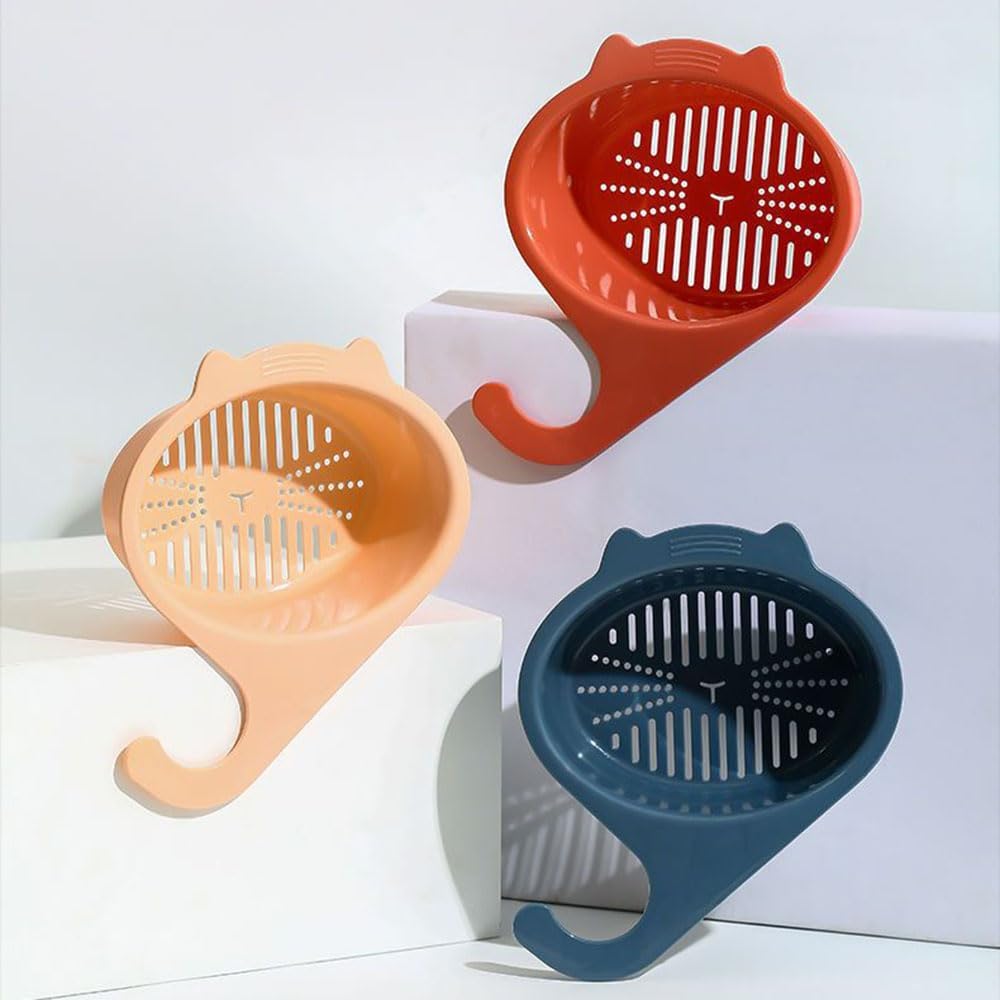 Cesta de colador de cocina, bonita cesta de escurridor de cola de gato, gran capacidad, colador de lavado, cesta de drenaje con reposabrazos sobre