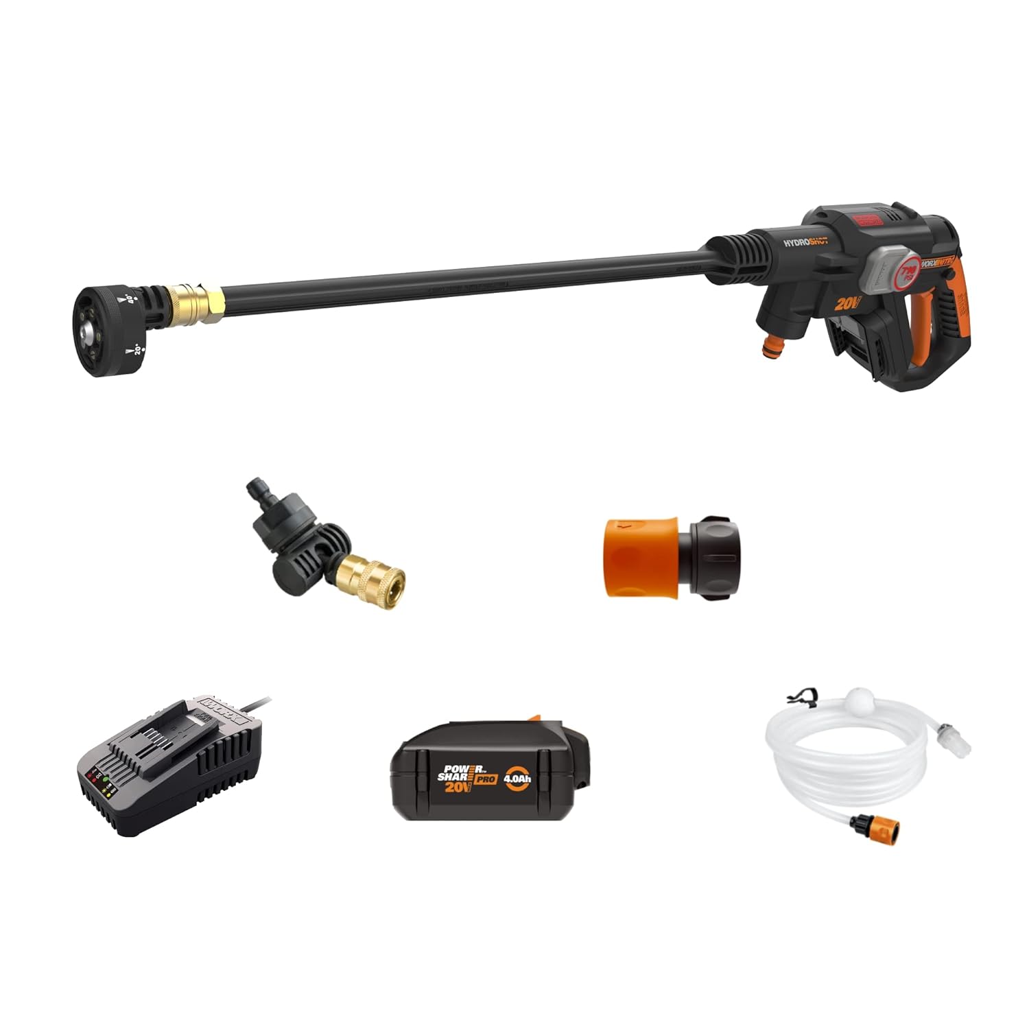 Worx Nitro Hydroshot – Lavadora a presión eléctrica de 20 V 710 PSI con motor sin escobillas inalámbrica, ligera, 5 en 1, limpiador de energía