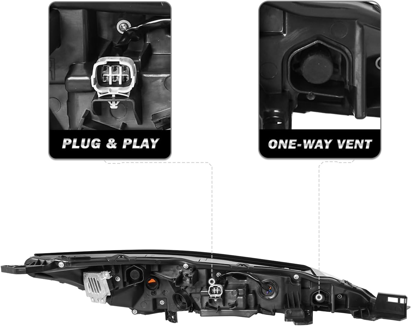 Conjunto de faros delanteros superiores de estilo OE compatible con Nissan Rogue 2021-2023, señal de giro halógena, luz DRL, lado del conductor y