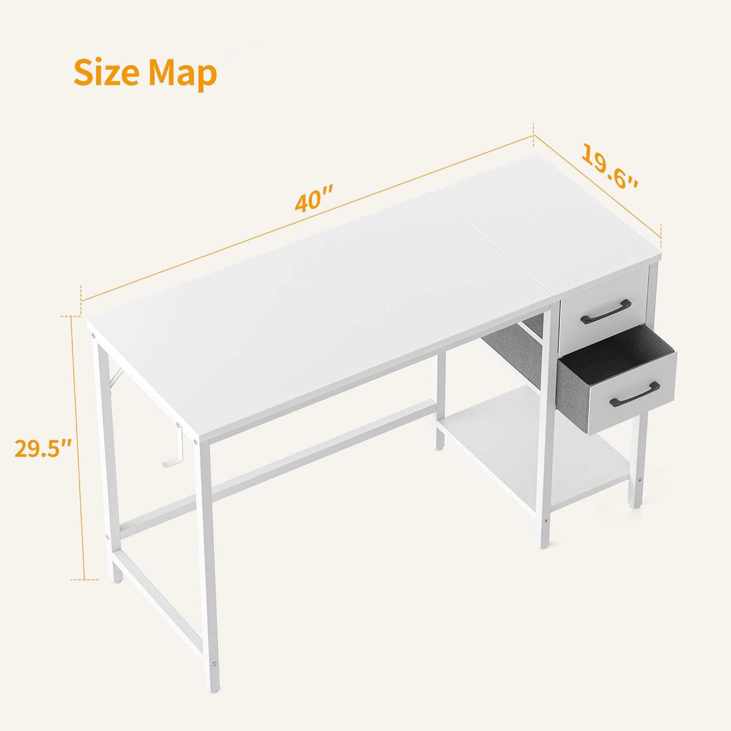 CubiCubi Escritorio de oficina en casa para computadora con 2 cajones, escritorio pequeño blanco de 40 pulgadas, mesa de estudio, escritorio moderno