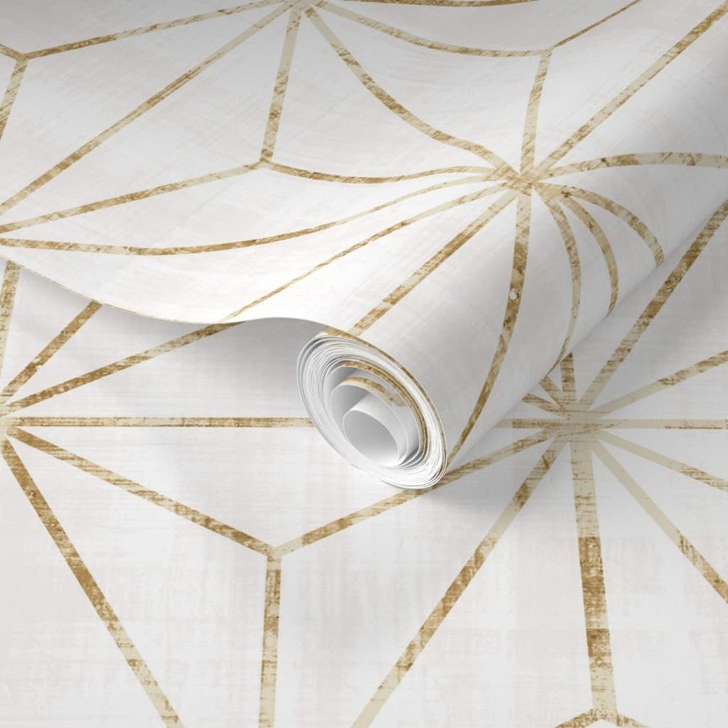 Spoonflower Muestra de papel tapiz extraíble – Star Geo Oro Blanco Triángulos geométricos Holiday Abstracto Minimalista Personalizado Pre-Pegado