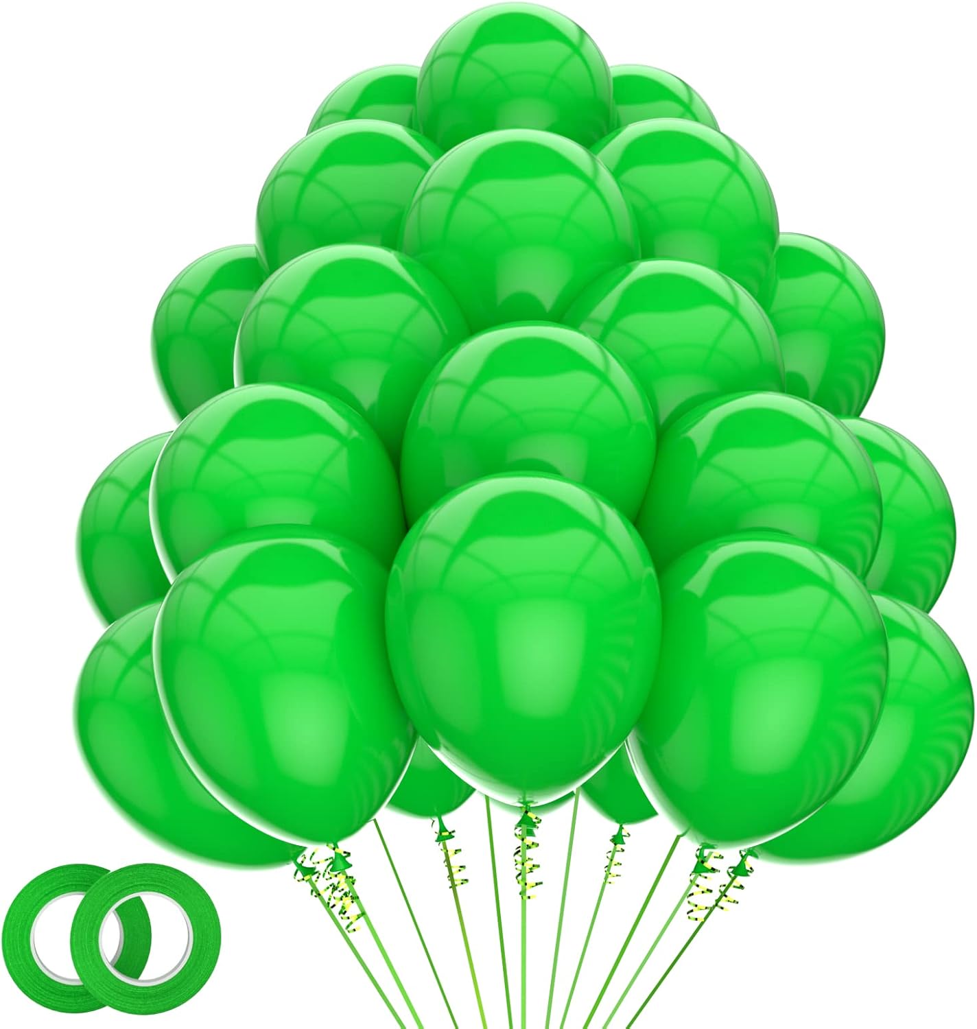 Paquete de 100 globos de látex verdes, globos de 12 pulgadas, globos de calidad prémium de helio para suministros de fiesta y decoraciones (con 2