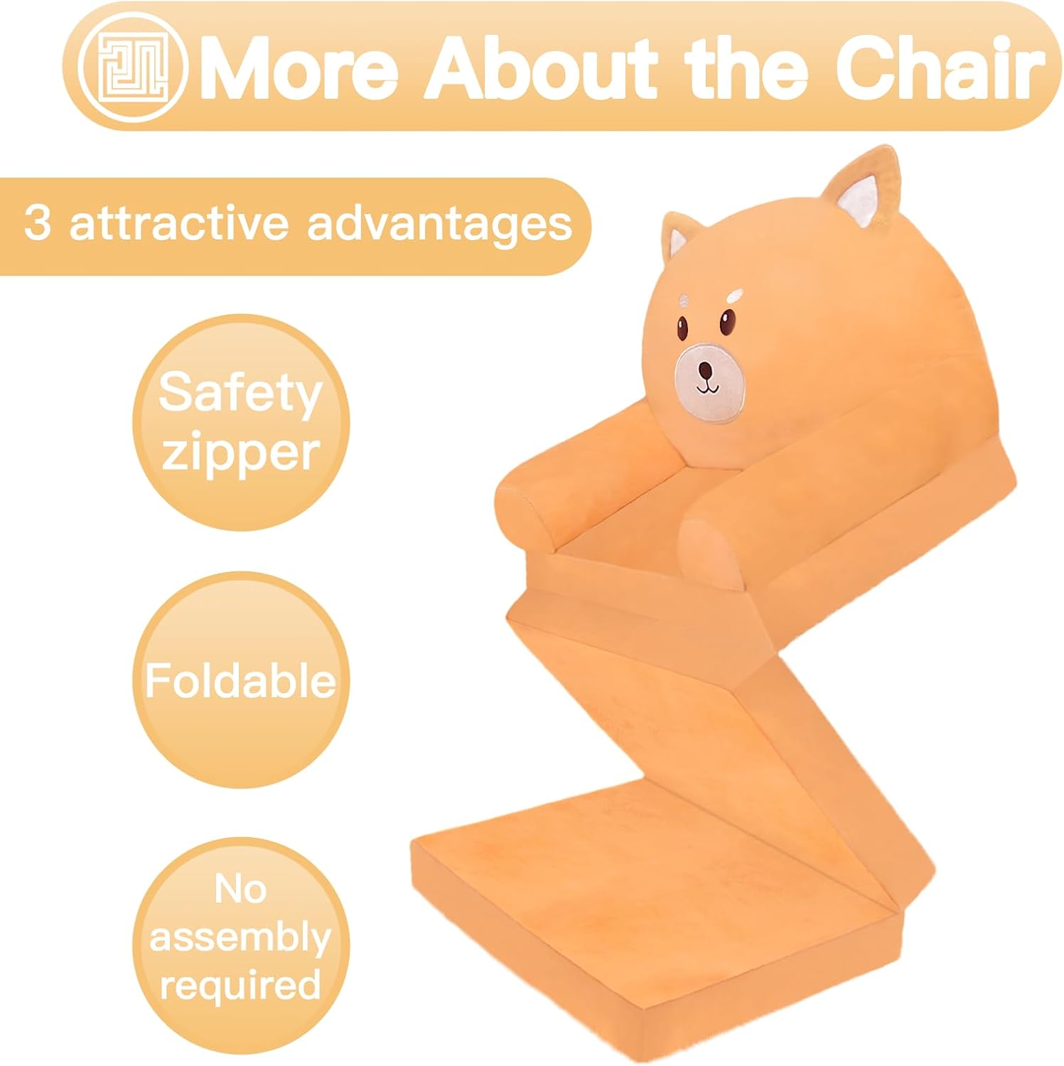QIUODO Sofá plegable para sala de juegos, sofá abierto de terciopelo 2 en 1 para niños pequeños de 1 a 3 años, cómoda silla infantil para leer y
