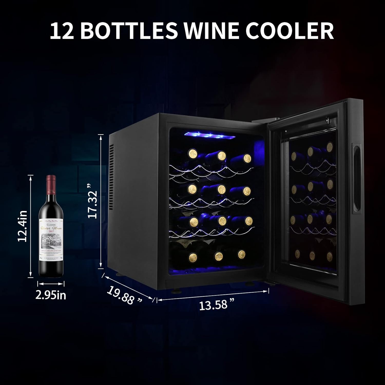 Refrigerador de vino de 12 botellas, mini refrigerador de vino compacto con control de temperatura digital, enfriador termoeléctrico de