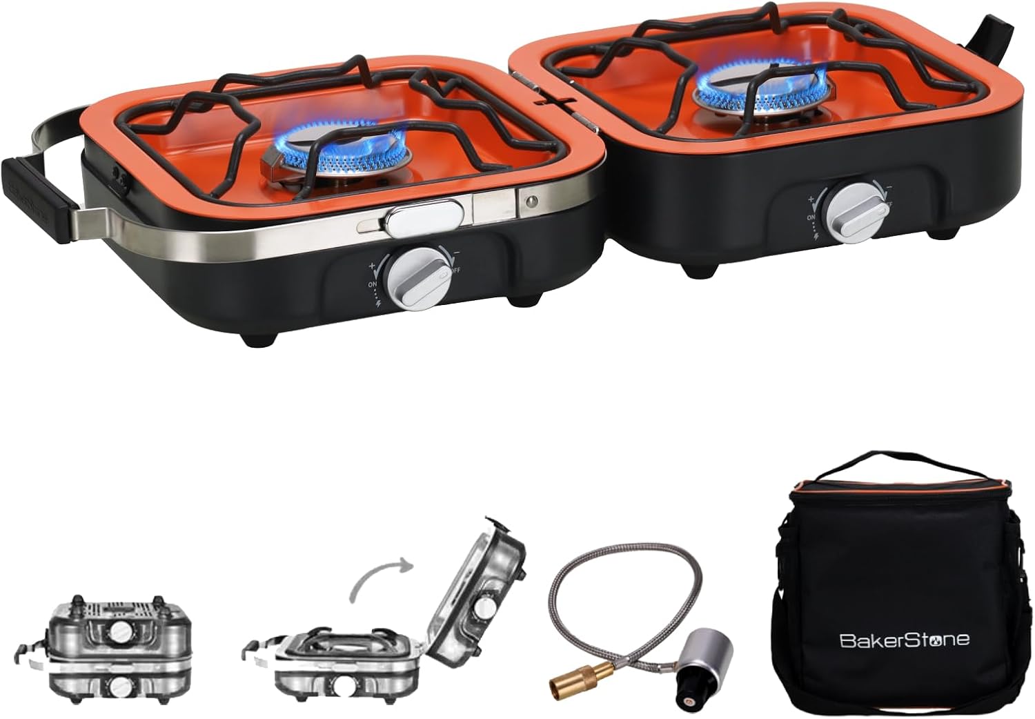 BakerStone Estufa de campamento de propano 2 quemadores ajustables con 20,000 BTU, estufa de campamento plegable portátil para exteriores, estufa de
