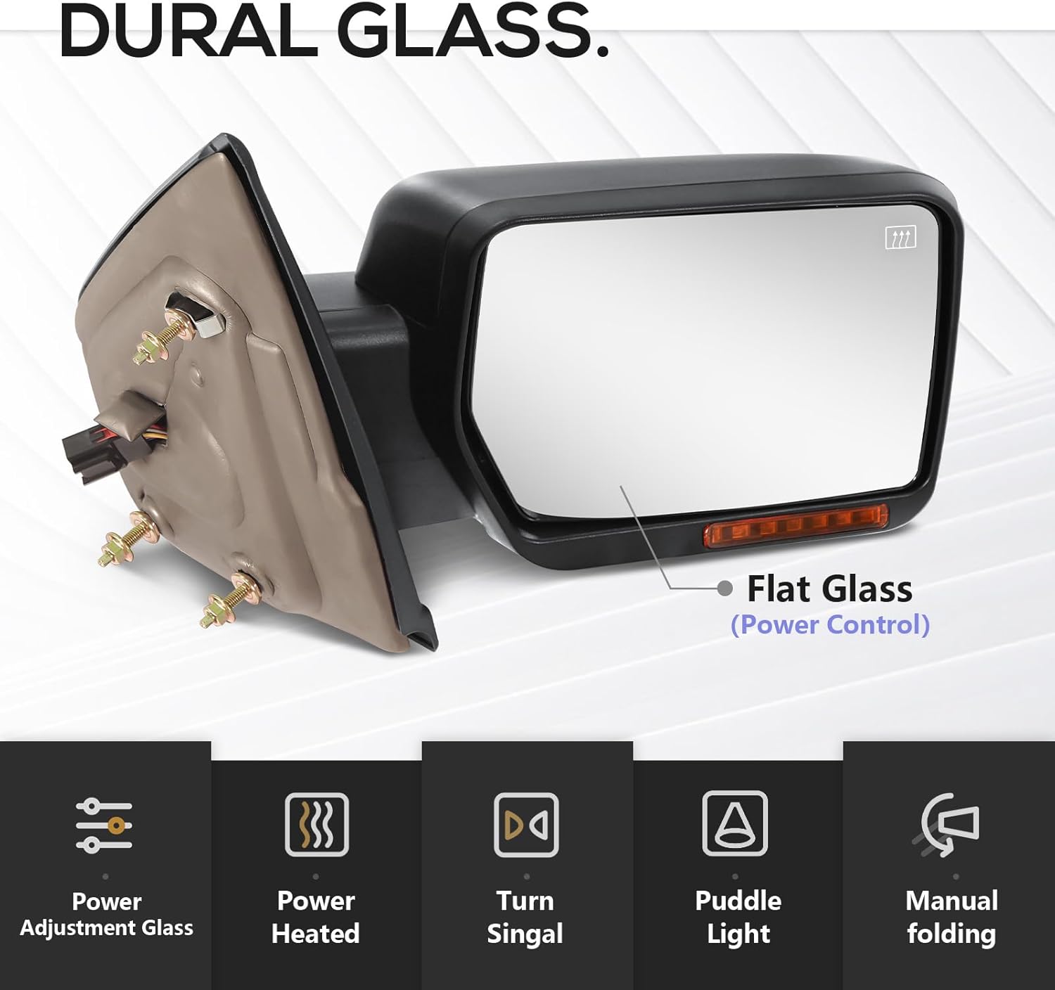 Espejos de remolque compatibles con Ford F150 2007-2014, espejo de remolque plegable manual, calefacción eléctrica con luz LED trasera intermitente,