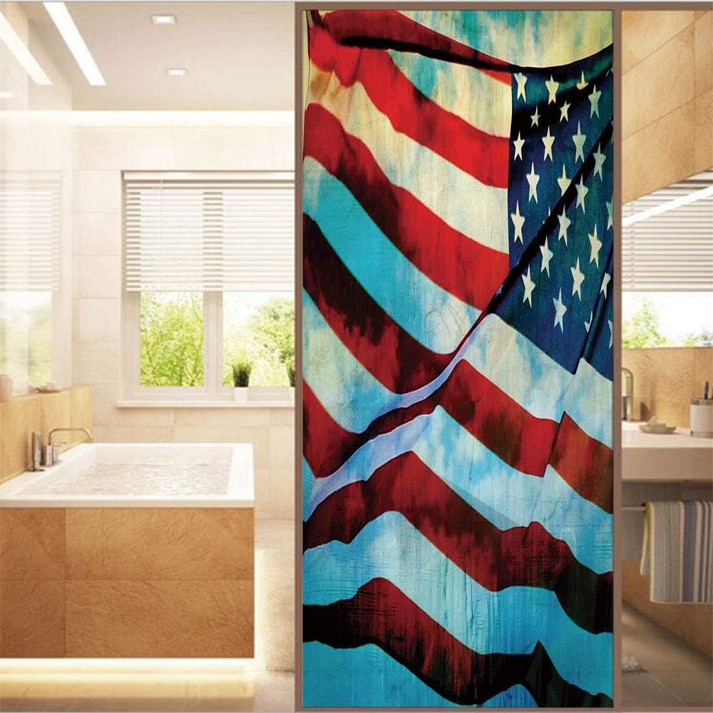 Película decorativa para ventana, película de privacidad esmerilada sin pegamento, película de puerta de vidrieras, bandera estadounidense en el