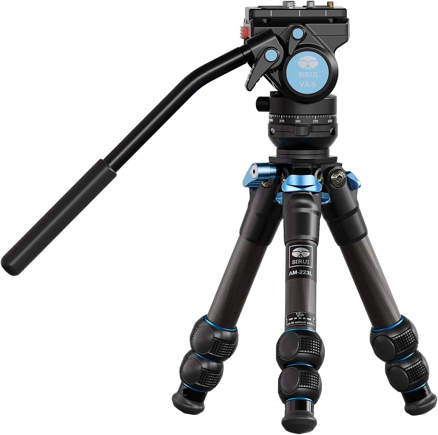 SIRUI AM-223L – Mini trípode de video con cabezal fluido VA-5, trípode de viaje de fibra de carbono con base de nivelación para cámara réflex