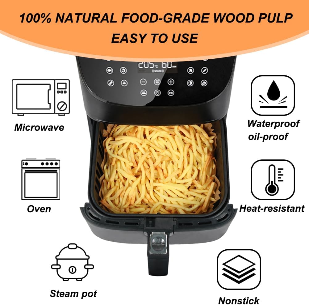 BYKITCHEN Hojas para freidora de aire para parrilla Ninja AG301, Cosori, freidora de aire Gourmia, filtros de papel pergamino cuadrados de 9