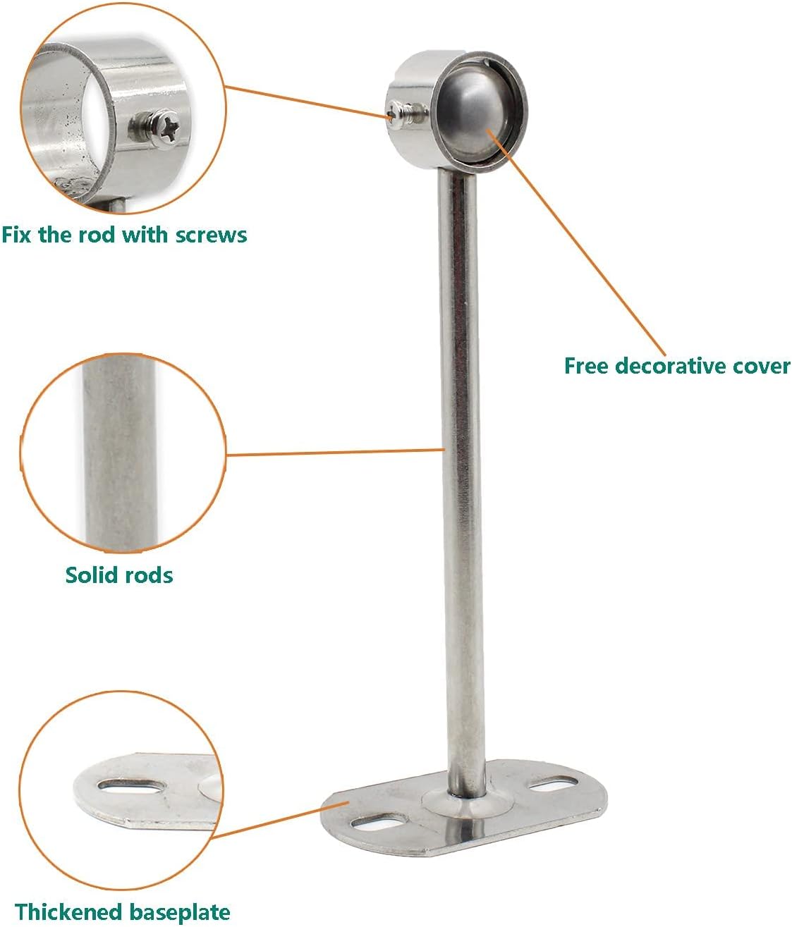 Paquete de 2 soportes de montaje en techo, soporte de tubo de acero inoxidable para armario, soporte de tubería de techo, cortina de ducha, armario,