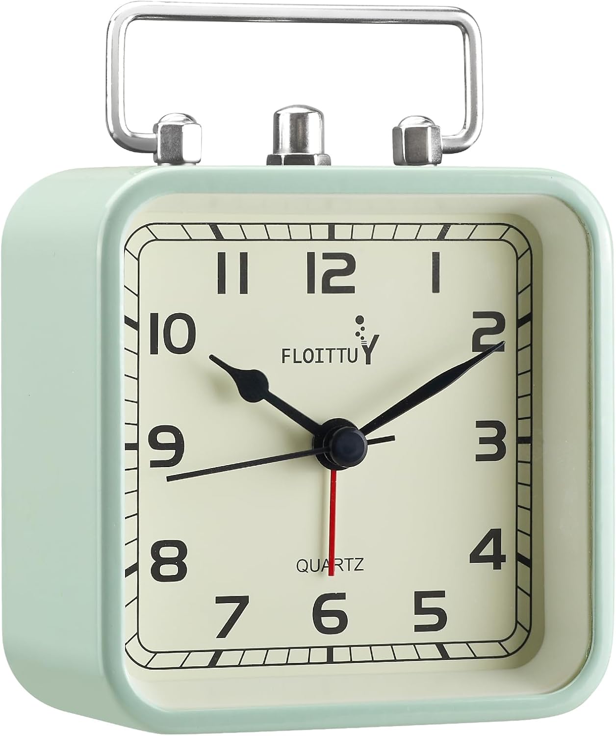 Reloj despertador cuadrado de metal, silencioso, sin tictac, funciona con pilas, luz nocturna y reloj de escritorio para dormitorio, viajes, niños,