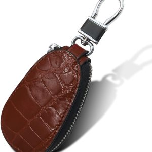 Funda para llaves de automóvil, diseño de cocodrilo, bolsa universal de cuero de grano superior, con gancho de metal para llavero Funda para llaves de automóvil, diseño de cocodrilo, bolsa universal de cuero de grano superior, con gancho de metal para llavero