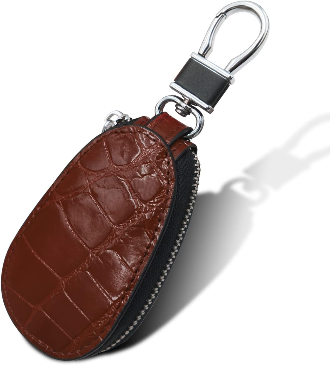 Funda para llaves de automóvil, diseño de cocodrilo, bolsa universal de cuero de grano superior, con gancho de metal para llavero