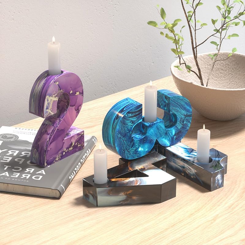 KJMYYXGS 4 moldes para candelabros con números para resina, moldes de silicona para manualidades de resina epoxi, moldes de resina de silicona para