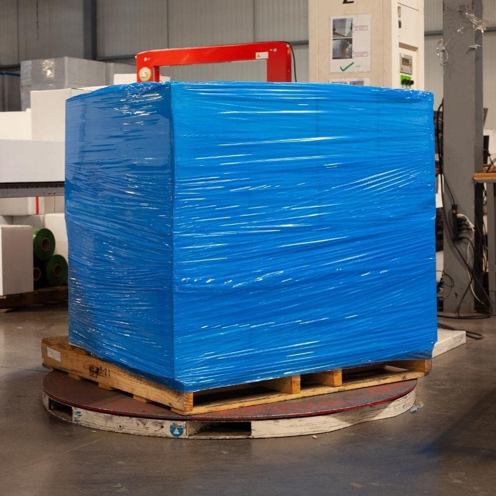 PSBM – Rollo de película elástica azul, paquete de 4, 18 pulgadas x 1500 pies, calibre 80, rollos de película elástica a mano oscuraopaca para
