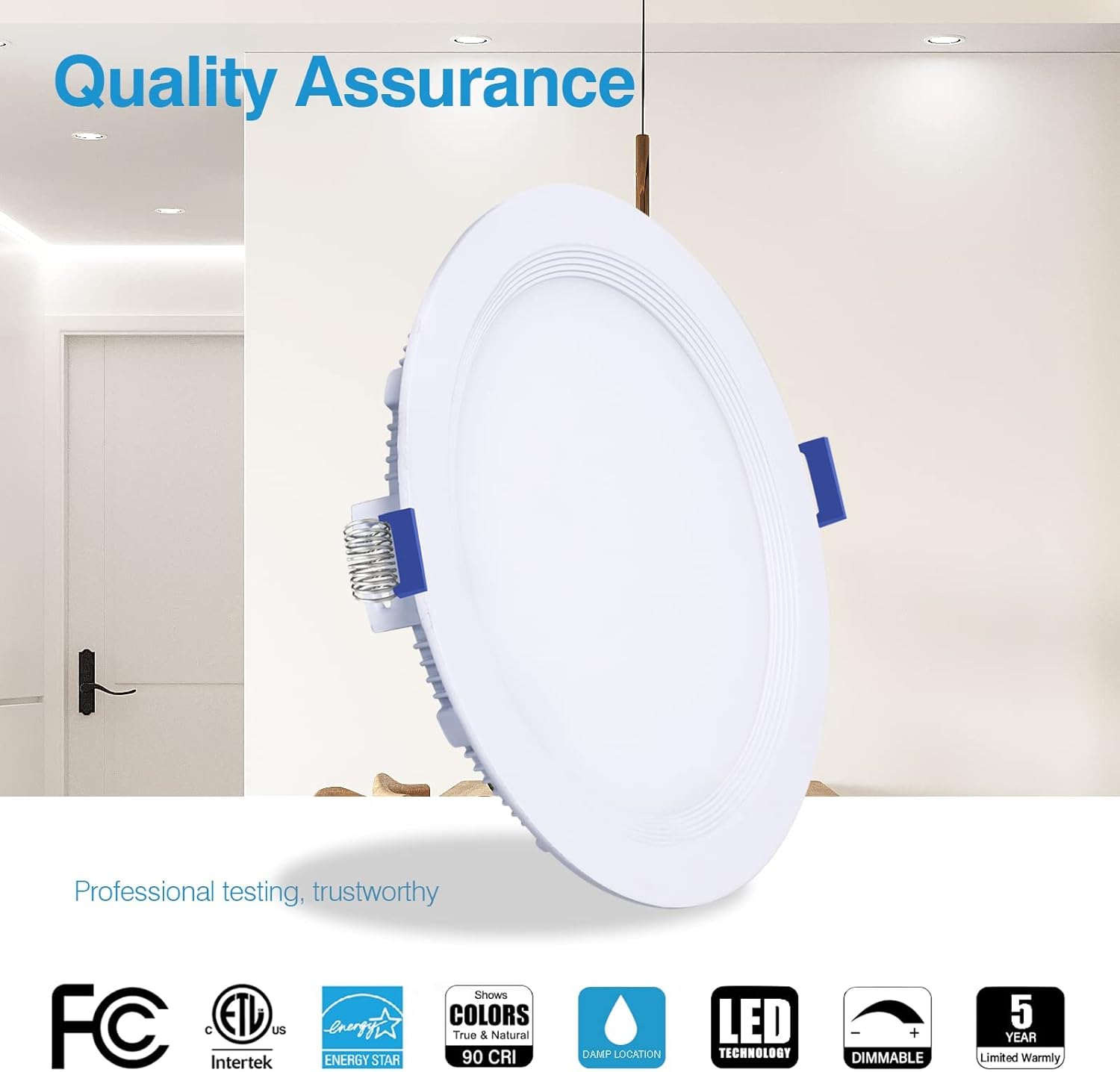 ECOELER Luz empotrable LED delgada de 6 pulgadas con caja de conexiones, iluminación de techo de oblea regulable, borde deflector antirreflejo, luz