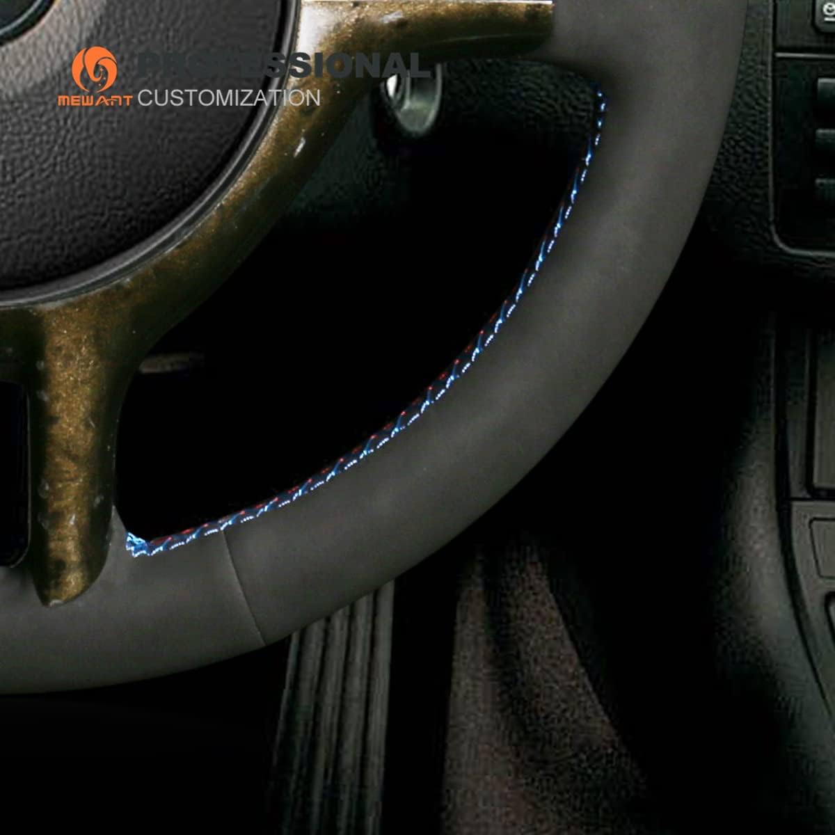 MEWANT Cubierta de volante de gamuza negra cosida a mano para BMW Serie 3 E46 E46 X5 E53 DIY protector de dirección