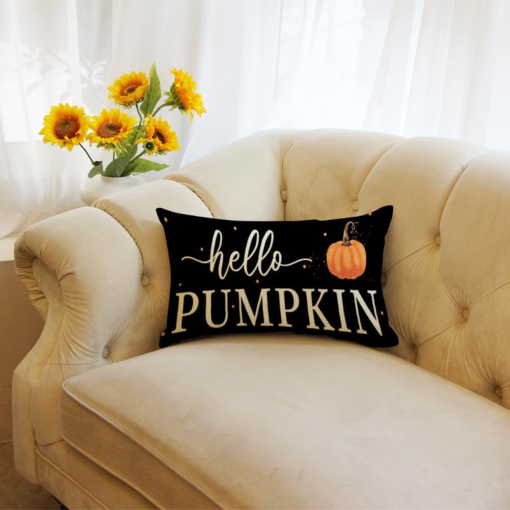 Ogiselestyle Hello Pumpkin – Funda de almohada de 12 x 20 pulgadas, decoración de lunares para el hogar, sofá, otoño y Acción de Gracias
