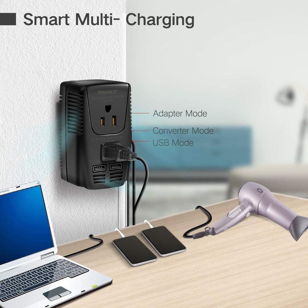 Convertidor de voltaje mejorado de 2000 W, 220 V a 110 V, voltaje reductor para secador de pelo, alisador, rizador, convertidor de corriente para