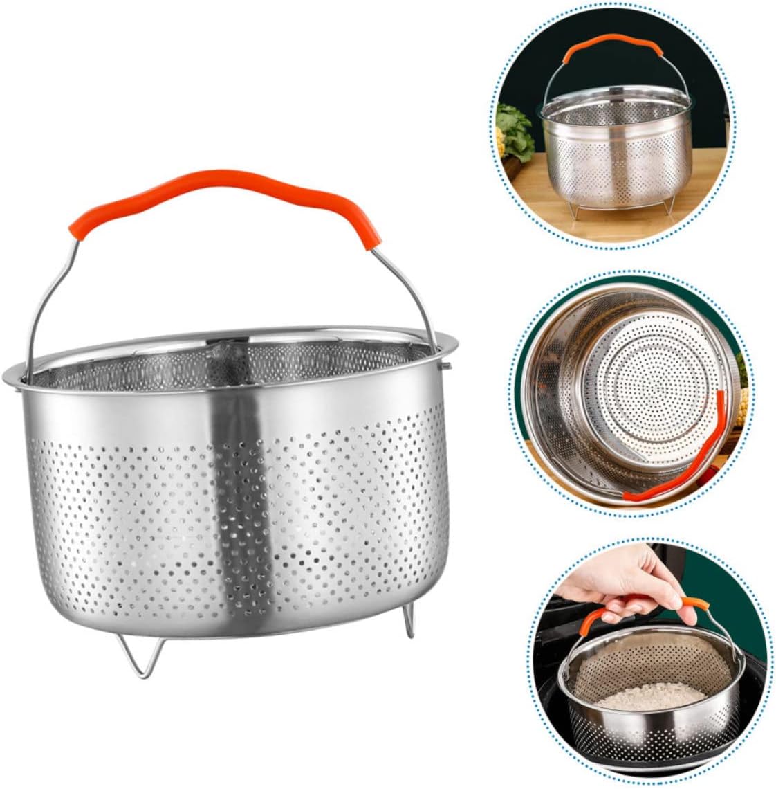 HOMSFOU Vaporizador de arroz de acero inoxidable para verduras, cesta de vapor, estantes de vapor, para bolas de masa, colador de metal, ensalada,