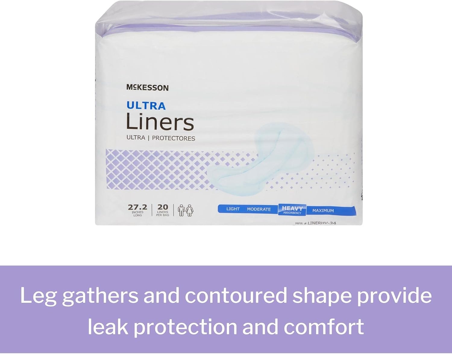 McKesson Ultra – Revestimientos para incontinencia  Absorción pesada, contorneados, unisex, para adultos, talla única, 27 15 pulgadas de largo, 20